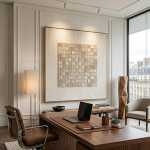 Peinture à l'huile texturée faite à la main, art mural abstrait neutre, relief 3D, toile d'art pour la décoration intérieure d'hôtel, vente en gros - Product Image 5