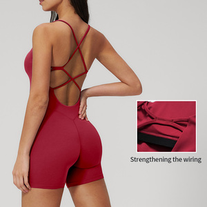 Mono de yoga <span class=keywords><strong>Halara</strong></span> Style con espalda cruzada para mujer, corto, de una pieza, elástico, para gimnasio y fitness. - Product Image 2