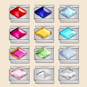 Fashion Design Colorful Rhombus Rhinestone Link Fit 9mm Stainless Steel Jewelry Making Italian Charm Bracelet DIY Beads Gifts - Product Image 5