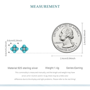 925 Sterling Silver Sparkling Turquoise <strong>Beads</strong> <strong>Stud</strong> <strong>Earrings</strong> Fine Fashion Jewelry Shining Four-Leaf Clover Ear <strong>Studs</strong> - Product Image 4