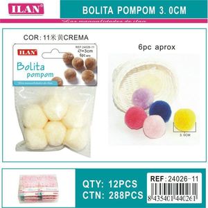 Ilan <b>Wool</b> Pompom 3.0 Cm Cream Color <b>Craft</b> Decoration - Product Image 1