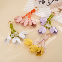 Porte-clés Fleur de Tulipe en Cuir PU de Luxe Fait Main, Charme Mignon pour Sac à Main, Pendentif pour Sac, Accessoire de Suspension