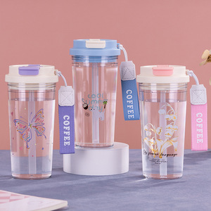 Yuyang Promotional Students Outdoor Portable Summer Plastic Colorful Sports Water Juice Bottles With Rope