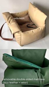 क्का उपहार कस्टम उच्च गुणवत्ता वाले चमड़े के फोल्डेबल पोर्टेबल कार सीट बिस्तर कुत्तों और बिल्लियों के लिए बड़ी क्षमता बेल्ट बंद पालतू वाहक - Product Image 2