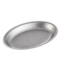 Assiette ovale rétro en acier inoxydable vieilli, assiette de barbecue, assiette plate en forme d'œuf, assiette à dîner, assiette à collation