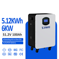 Sistem Penyimpanan Energi All-in-One 6kW 5.12kWh 51.2V 100Ah Sel LiFePO4 Grade A 8000 Siklus Garansi 5 Tahun IP54 Bersertifikasi CE U L