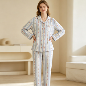 Wholesale High Quality Winter Cotton Pajamas Women Long Sleeve <b>Trousers</b> Printed Home Wear Casual Cardigan Sleepwear Suit Thermal - Product Image 3