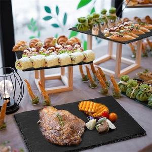 Plato de Servir de Pizarra Negra Natural Real, Estilo Clásico, en Forma Cuadrada o Rectangular para Pizza y Barbacoa, Paquete Personalizado al por Mayor - Product Image 6