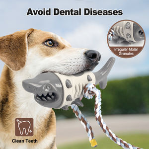 Gri Çevre Dostu Yeni Köpekbalığı Tasarımlı Halat Köpek Çiğneme Oyuncağı, Stres Giderici ve Diş Temizleyici, Dayanıklı Yumuşak TPR Plastik - Product Image 4