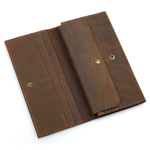 Portefeuille long vintage en cuir véritable anti-RFID, en cuir Crazy Horse, avec plusieurs emplacements pour cartes, pochette - Product Image 4