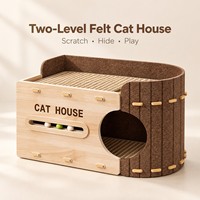Maison pour chat en feutre à deux niveaux avec surfaces à gratter intégrées et circuit à balles, tapis en sisal en option
