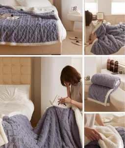 Blanket Polyester Solid-Color Soft Jacquard Carpet with <strong>Double</strong>-Sided Sherpa <strong>Fleece</strong> Plush Warm <strong>Sheets</strong> Cover Blanket - Product Image 4