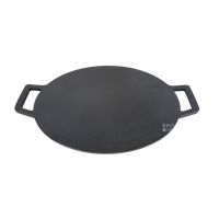 Poêle ronde en fonte avec poignées, robuste, pré-culottée, pour pizza, crêpes, barbecue, camping en plein air