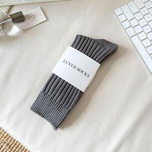 Style japonais Chunky Knit Cotton Retro Double Chaussettes Slouchy Boot Unisex Mid Claf Chaussette grise avec texture côtelée épaisse - Product Image 6