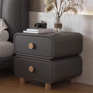 Cream-colored Leather Nightstand 2-Drawer Modern Bedroom Storage <b>Cabinet</b> Assembled <b>Small</b> Size - Product Image 4