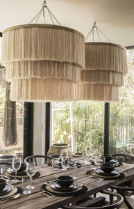 Suspension décorative artisanale en <span class=keywords><strong>macramé</strong></span> de coton à pompons, style Art Déco moderne, pour mariage, plage, restaurant, hôtel, fêtes et vacances - Product Image 5