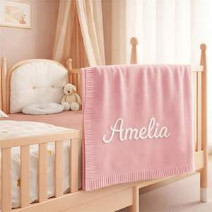 Manta de Bebé con Nombre Bordado, Mantas de Algodón Suave Personalizadas, Regalo de Recuerdo para Recién Nacidos - Product Image 5