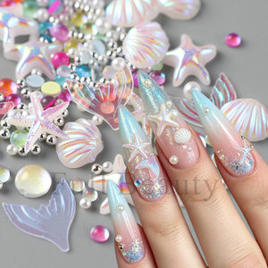 Accesorios 3D para uñas con diseño de aurora, océano, estrella de mar, concha, cola de sirena, perlas y resina para manicura en salón de uñas. - Product Image 3