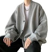 Cardigan Minimalista Stile Giapponese per Uomo, Casual Oversize con Scollo a V, Texture Waffle, Spalle Cadenti, Giacca Cardigan Tinta Unita
