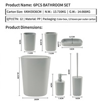 Ensemble d'accessoires de salle de bain en plastique de style simple, 6 pièces, comprenant une poubelle, un distributeur de savon, un porte-savon, une brosse de toilette
