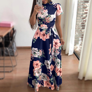 <span class=keywords><strong>Abito</strong></span> Lungo Floreale da <span class=keywords><strong>Donna</strong></span> con Maniche Lunghe/Corte, Collo Alto e Cintura in Vita, Elegante per Feste e Vacanze 2026 - Product Image 3