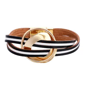 Pulsera de joyería Bohemia para mujer, brazalete ancho con hebilla magnética colorida a la moda, pulsera de cuero