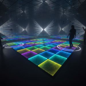 Sol interactif en acier inoxydable avec lumières LED en grille créant un effet laser dansant ressemblant à de la lave - Product Image 2