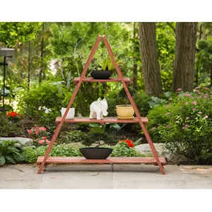 Wooden Outdoor Ladder Plant Stand With 3 Shelves