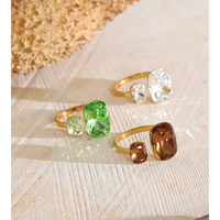 Bague ouverte ajustable en cristal moderne JINYOU 9078, hypoallergénique, étanche, plaquée or PVD, bague tendance pour cadeau