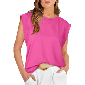 <span class=keywords><strong>T</strong></span>-<span class=keywords><strong>shirt</strong></span> sans manches en tricot pour <span class=keywords><strong>femme</strong></span>, col rond, décontracté, tendance - Product Image 1