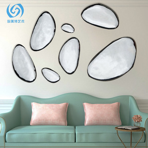 Décoration murale en acier inoxydable de style européen et américain, miroir irrégulier, sculpture artistique à suspendre pour la maison - Product Image 3