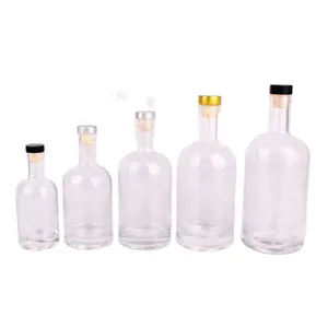 Frasco de uísque de alta qualidade, frasco de vinho de vidro de 200ml, 375 ml, 500 ml, 750 ml