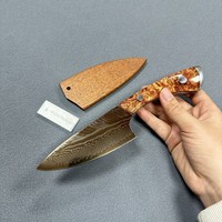 Pisau Dapur Kecil Chef BLTG01 Ultra Tajam dengan Gagang Resin Akrilik Full Tang, Baja Damascus VG10 67 Lapis, Dilengkapi Sarung Kayu