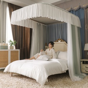 Riel de guía en forma de U telescópico de tres puertas pista Palacio piso princesa 1,5 m/1,8 m cama doble familia <span class=keywords><strong>mosquitera</strong></span> - Product Image 4