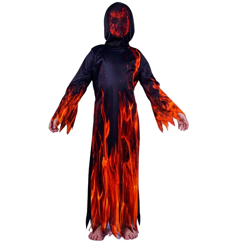 Kids Fire Flame Devil Hooded Jumpsuit Halloween Party Cosplay Horror Fire CostumeためBoys