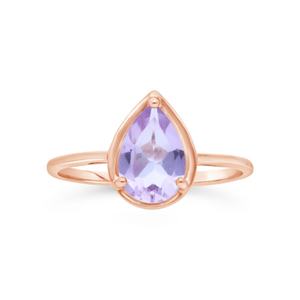 Anillo Clásico de Oro Rosa de 9K/10K/14K con Forma de Pera y Lavanda, Banda Delicada, Joyería Fina de Compromiso - Product Image 2