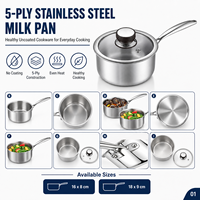 Casserole en acier inoxydable 304 à 5 plis, ustensile de cuisine multifonctionnel moderne et luxueux pour lait pour bébé, soupe, pâtes, capacité de 2 L