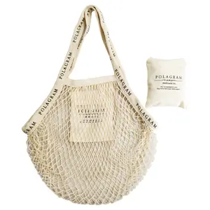 Fourre-tout d'épicerie portable et réutilisable en coton biologique écologique, sac à provisions en filet pliable en maille - Product Image 1