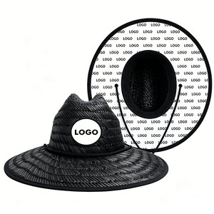 Custom Black Straw <b>Hat</b> Beach Fishing Lifeguard Straw <b>Hat</b> for Men Fashion <b>Summer</b> Sun Outdoor Men Straw <b>Hat</b> Bulk Wide Brim Cap - Product Image 1
