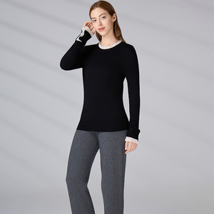 Pull en tricot à col rond pour femme, coupe ajustée, avec empiècements en dentelle, style décontracté hiver, personnalisable OEM ODM - Product Image 3