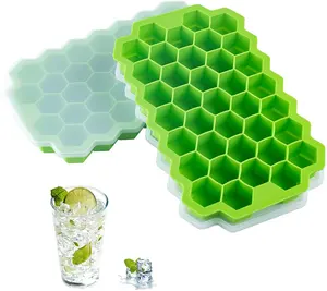 Cubetto di ghiaccio in Silicone con coperchio sigillante 37-vassoi per ghiaccio, stampi esagonali riutilizzabili e sicuri per cubetti di ghiaccio, per bevande refrigerate