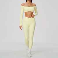 Nouvel ensemble de yoga 2 pièces : haut court à épaules dénudées à manches longues et leggings moulants taille haute – Tenue de fitness