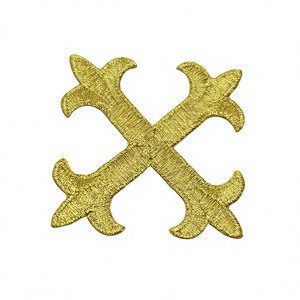 Gold Embroidered Cross Patch Iron-On Irregular Shape Nonwoven Felt Decorative Applique for Cloth - Product Image 1