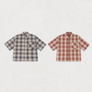 T-shirt in sgualciola di alta qualità con Logo personalizzato alla moda Design <span class=keywords><strong>a</strong></span> scacchi Casual ed elegante Anti-rughe funzione ODM fornitura - Product Image 6