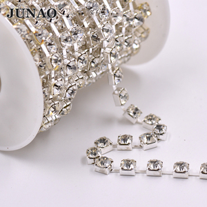 JUNAO SS20 SS24 SS28 SS38 chaîne de strass en verre clair me coudre <span class=keywords><strong>Tal</strong></span> garniture cristal appliques Strass ruban pour bijoux à bricoler soi-même - Product Image 2