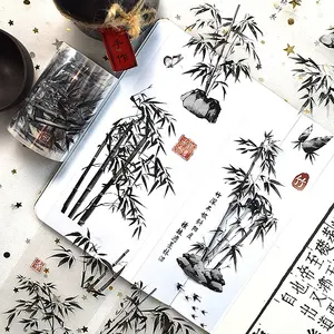 4 Designs 2m/Rolle chinesische Pflanzen PET-Klebeband Aufkleber Bambus Weidenblatt dekoratives Tarnklebeband Aufkleber für Scrapbooking