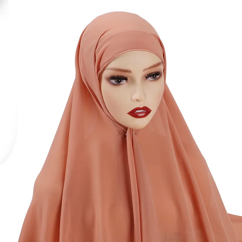 FF845 25 ठोस रंग बुलबुला शिफॉन हिजाब टोपी दुपट्टा सिर पर लपेट Voile शाल थोक इस्लामी मफलर टोपी मुस्लिम महिलाओं हिजाब