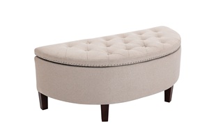 Long Grey Fabric Ottoman <strong>Stool</strong> <strong>with</strong> <strong>Storage</strong> - Product Image 6