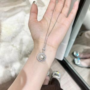 Collar de Plata de Ley S925 Lulutong con Diseño de Rejilla de Diamantes y Perla Madre, Cadena Versátil para Clavícula - Product Image 4