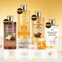 Gel Douche Exfoliant Éclaircissant TWG OEM au Collagène d'Escargot, Vitamine C, Lait de Chèvre, Café et Noix de Coco